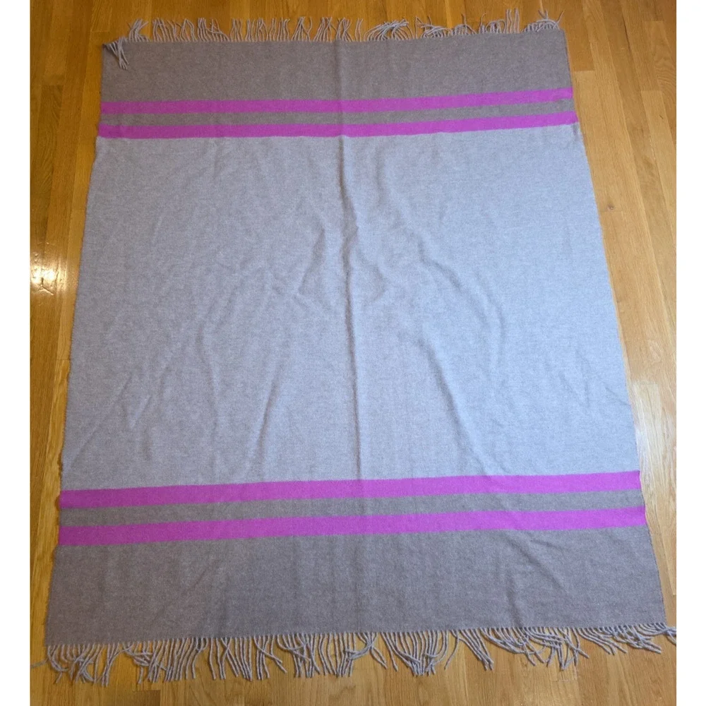 Alicia Adams Alpaca Throw Camel Hot Pink Stripe Fringe Equestrian Peru 51x63
